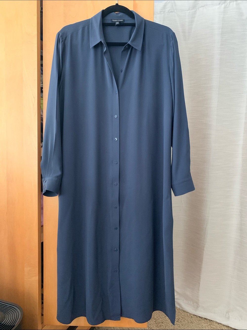 Eileen Fisher Silk Georgette Crepe Shirtdress - smoky blue